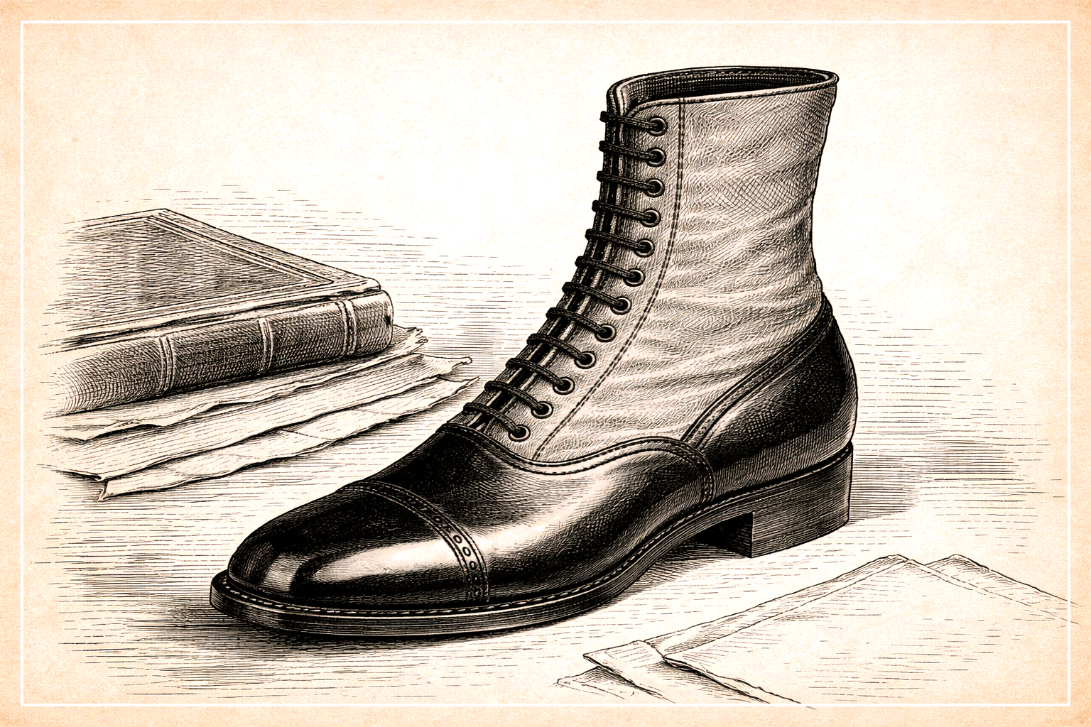 Historische Illustration eines Oxonian Boot aus dem 19. Jahrhundert mit Schnürung und Ledersohle